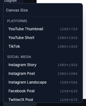 Canvas size dropdown