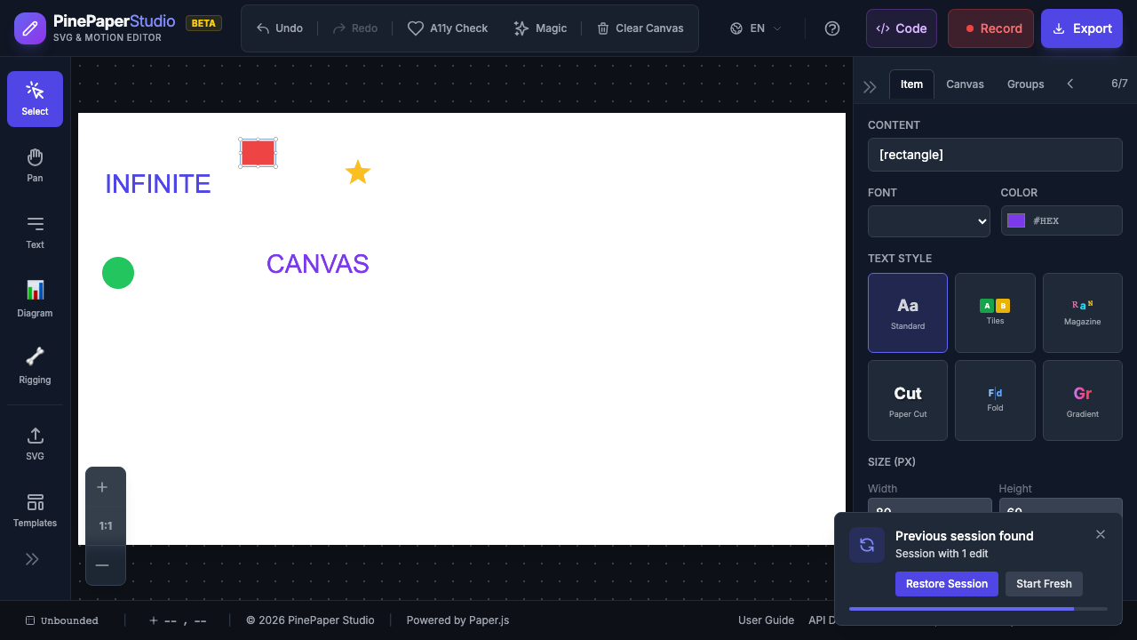 Infinite canvas with items spread freely