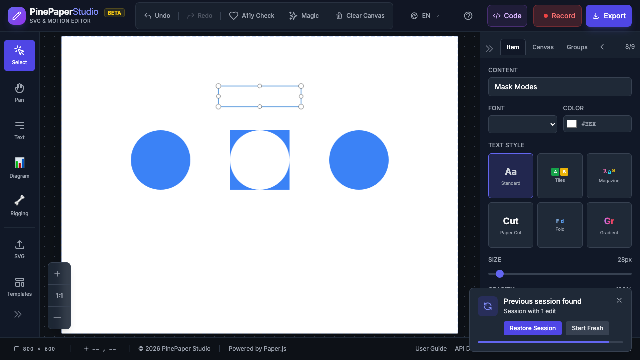 Mask modes comparison
