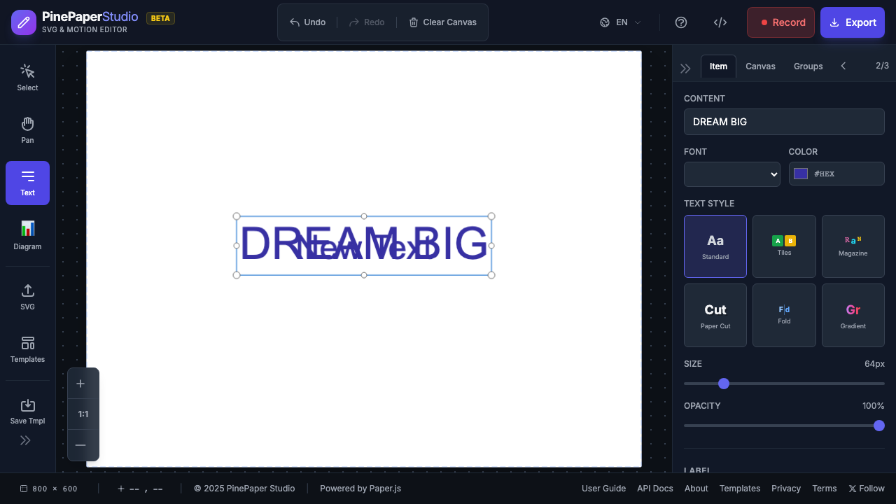 Text added to canvas